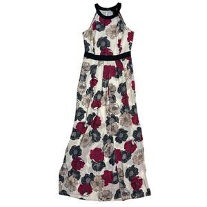 Ann Taylor Sleeveless Halter Maxi Dress Flowy White Pink Navy Blue Floral Size 2